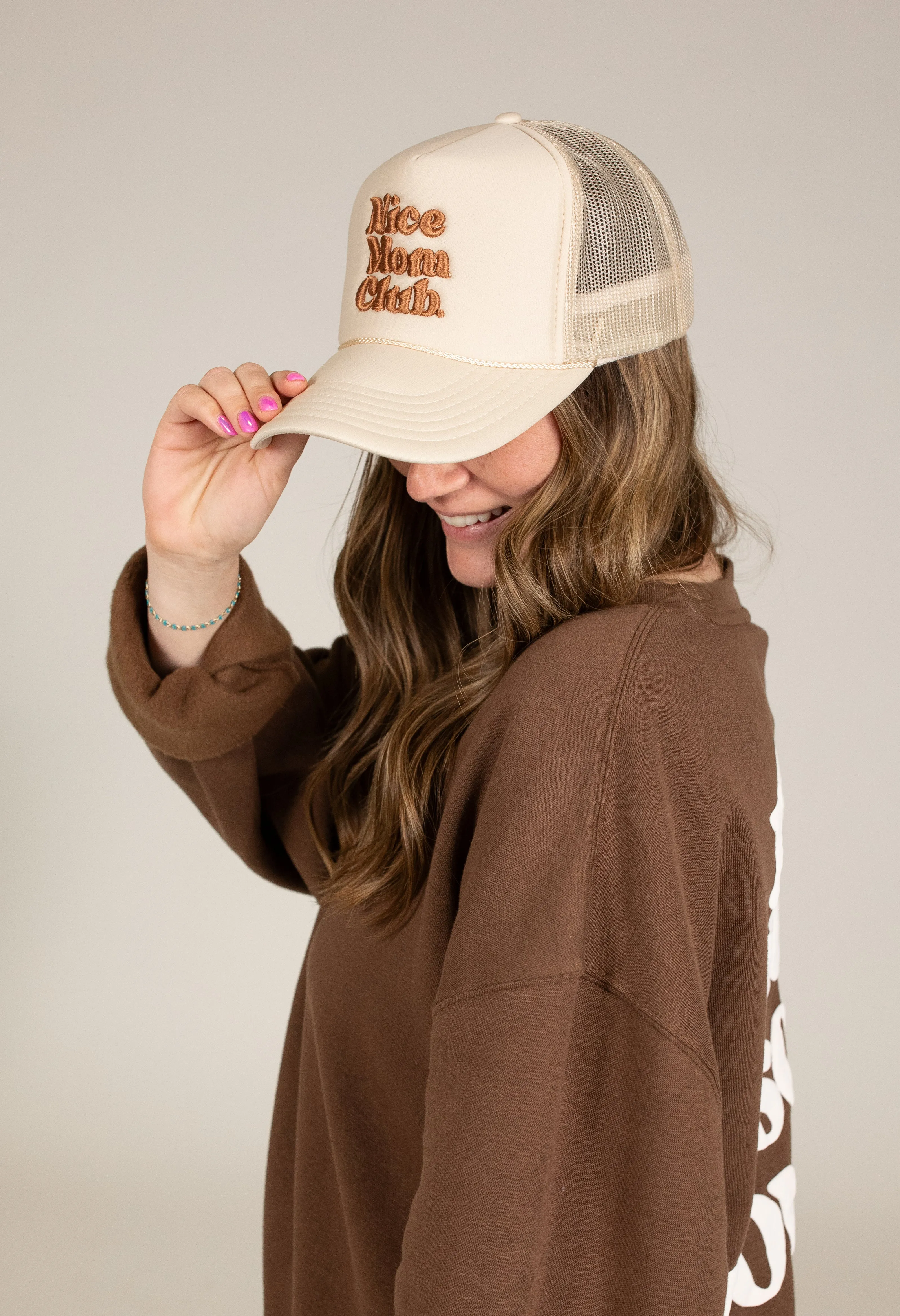 Nice Mom Trucker Hat | "Nice Mom Club" Cream/Clay