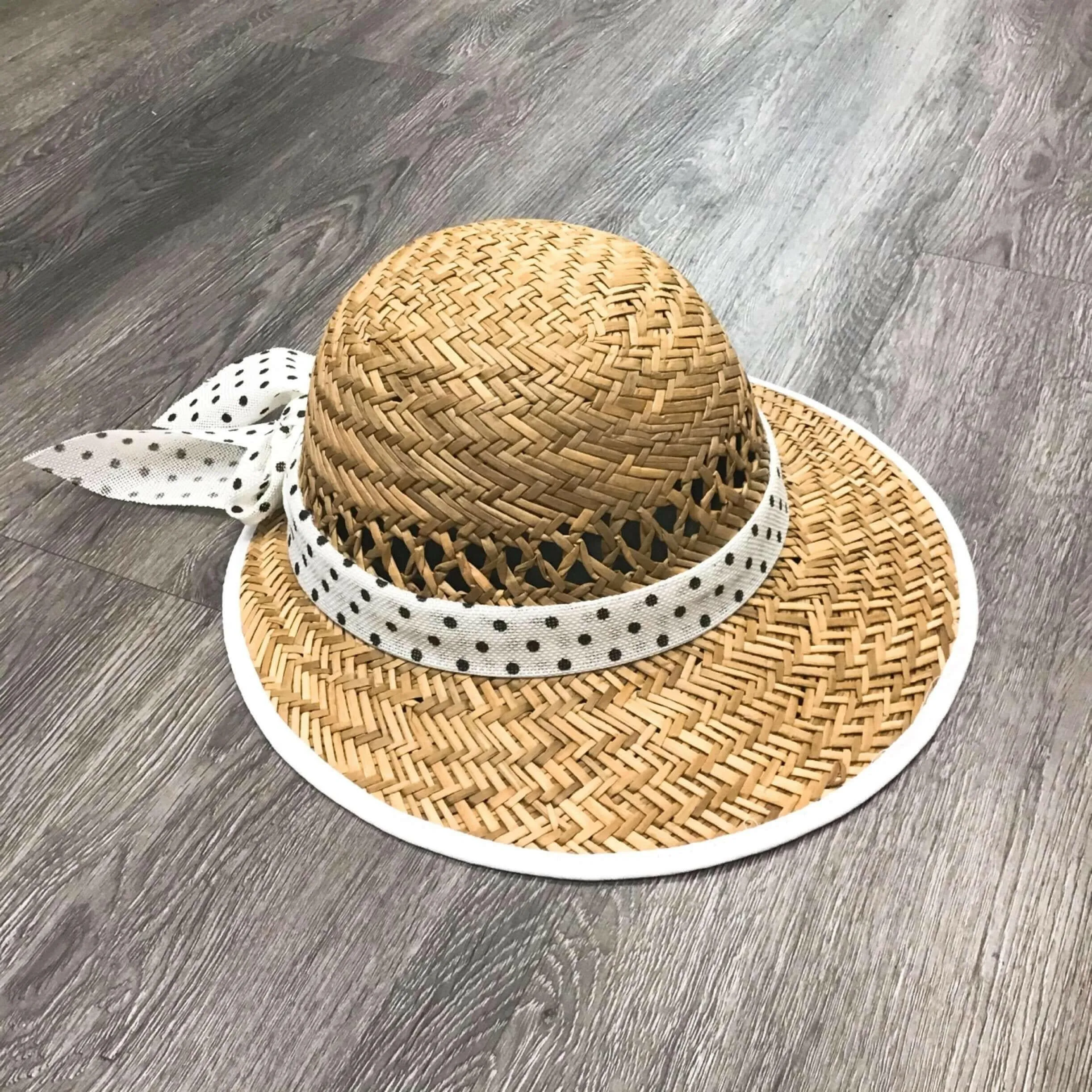 Polka Dot Bow Straw Visor