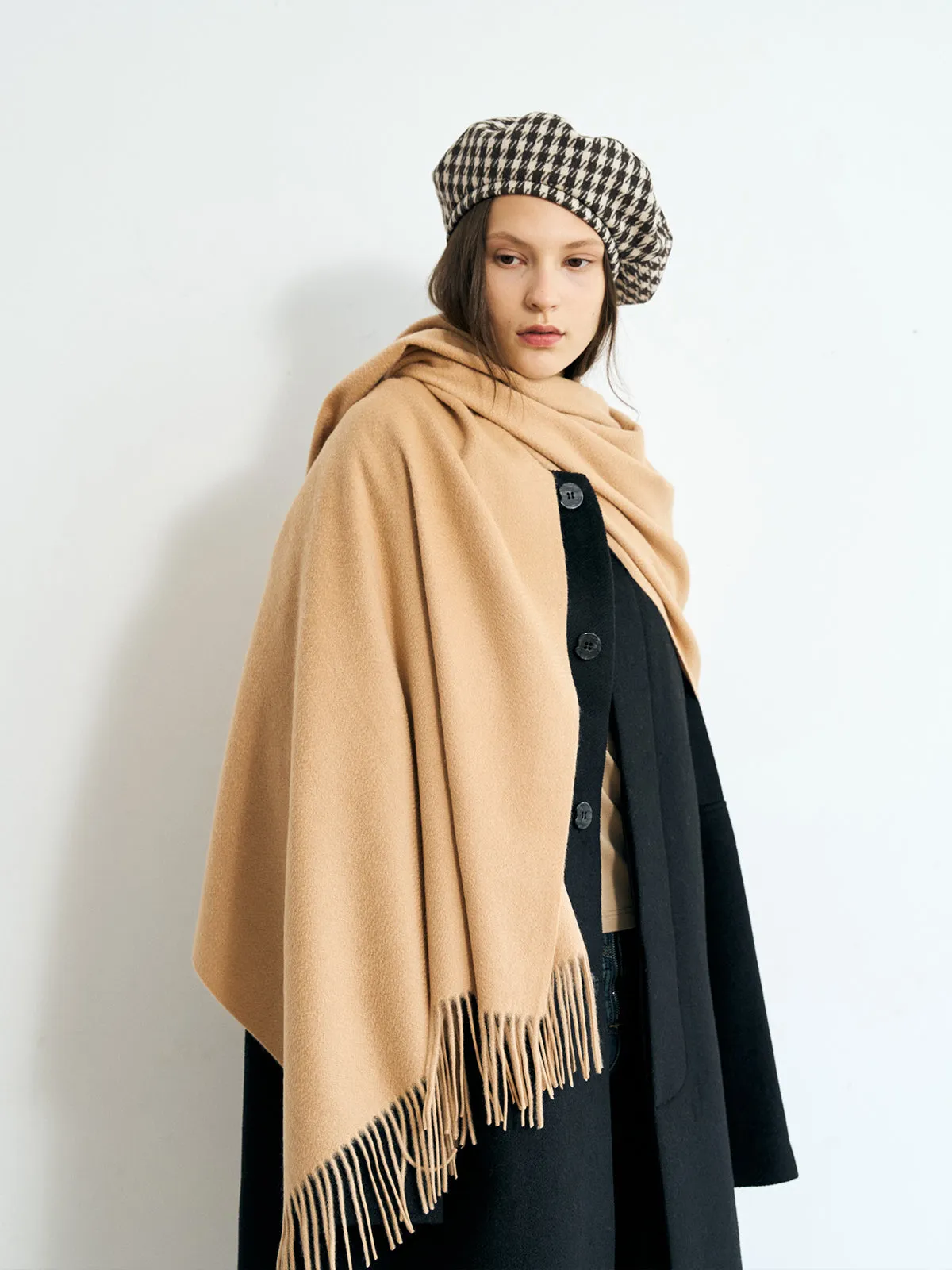 "The Big Shawl" Oversized Cashmere Wrap - Light Tan