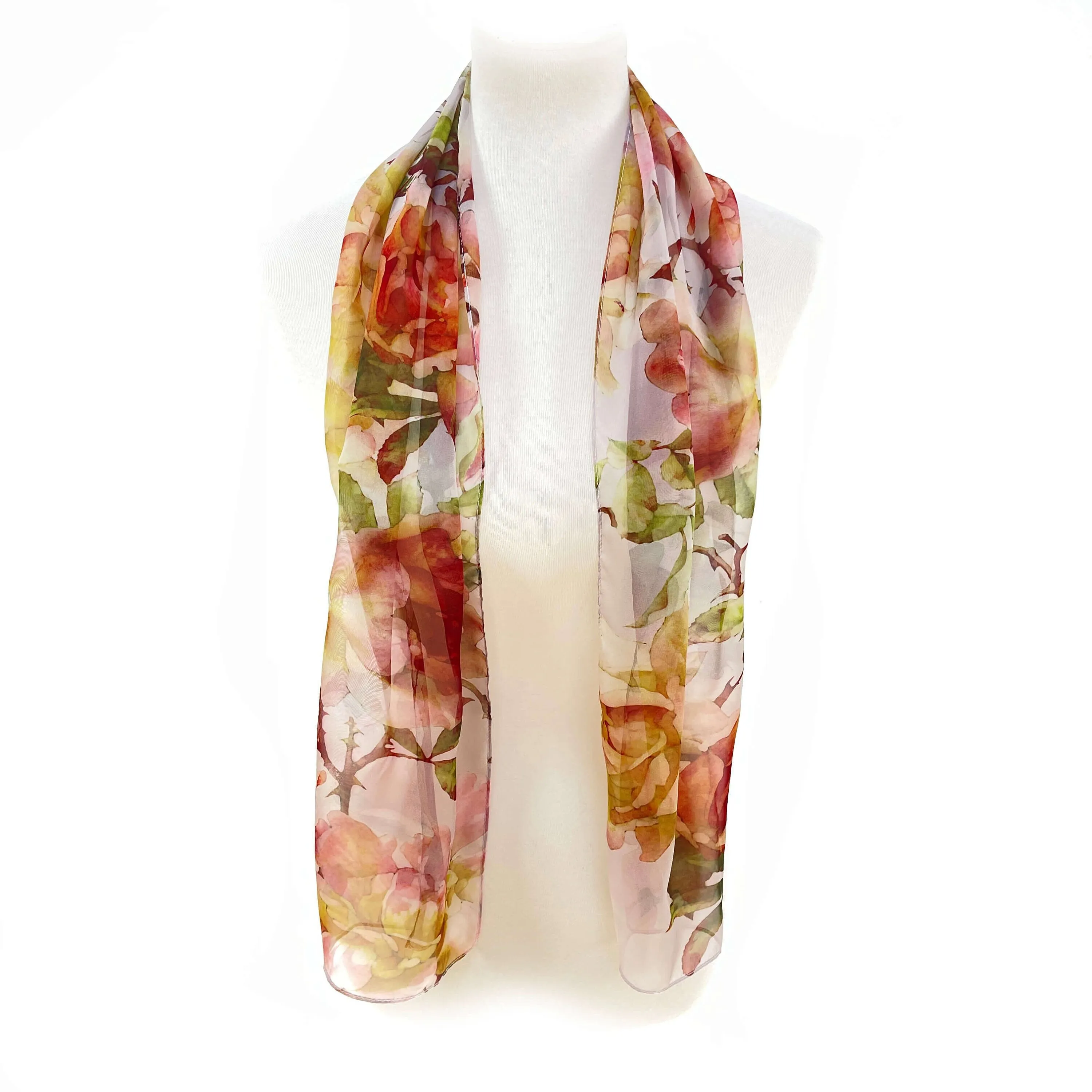 Rustic Rose Chiffon Scarf, Womans Scarf, Chiffon Scarf, Sheer Scarf, Rose Scarf, Flower Scarf