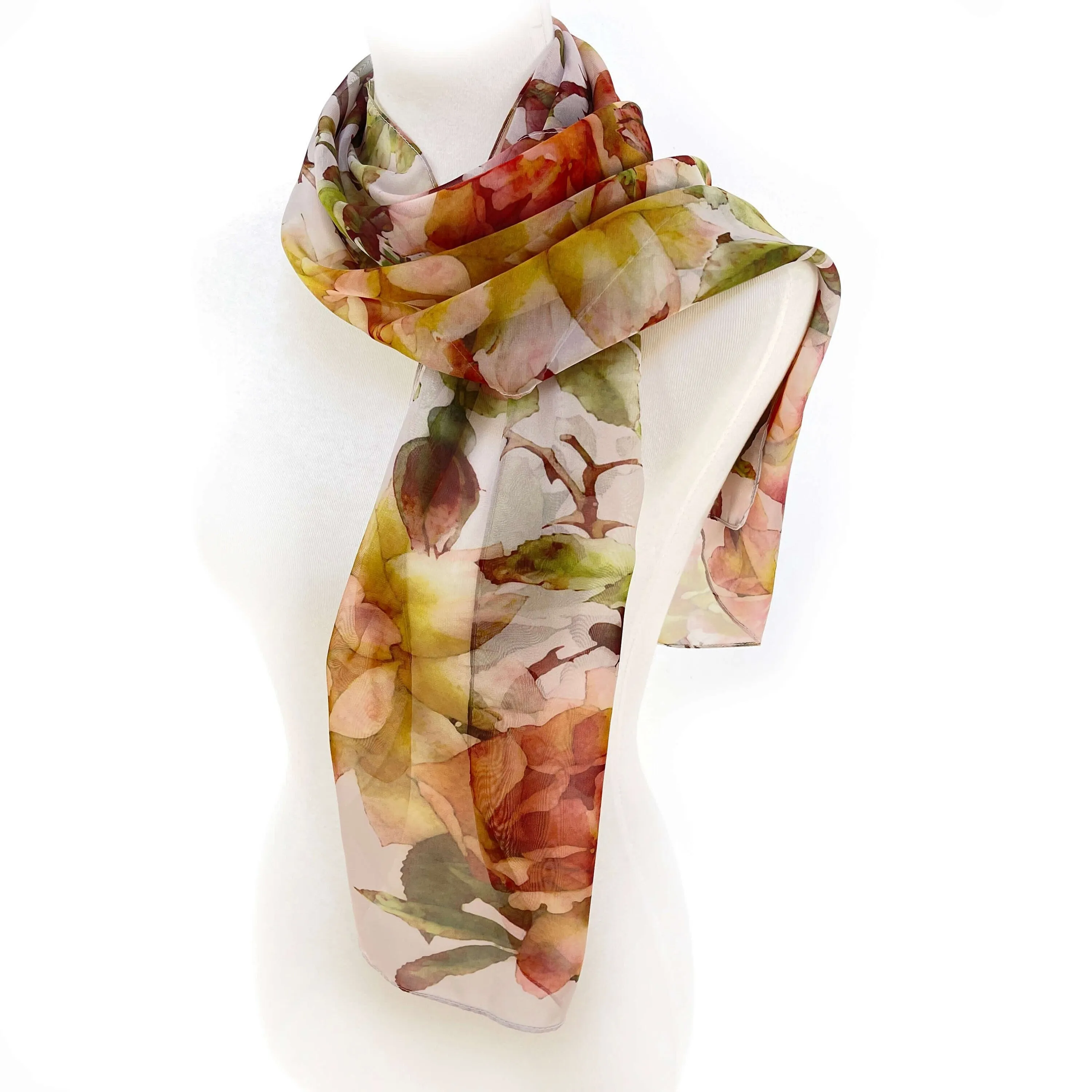 Rustic Rose Chiffon Scarf, Womans Scarf, Chiffon Scarf, Sheer Scarf, Rose Scarf, Flower Scarf