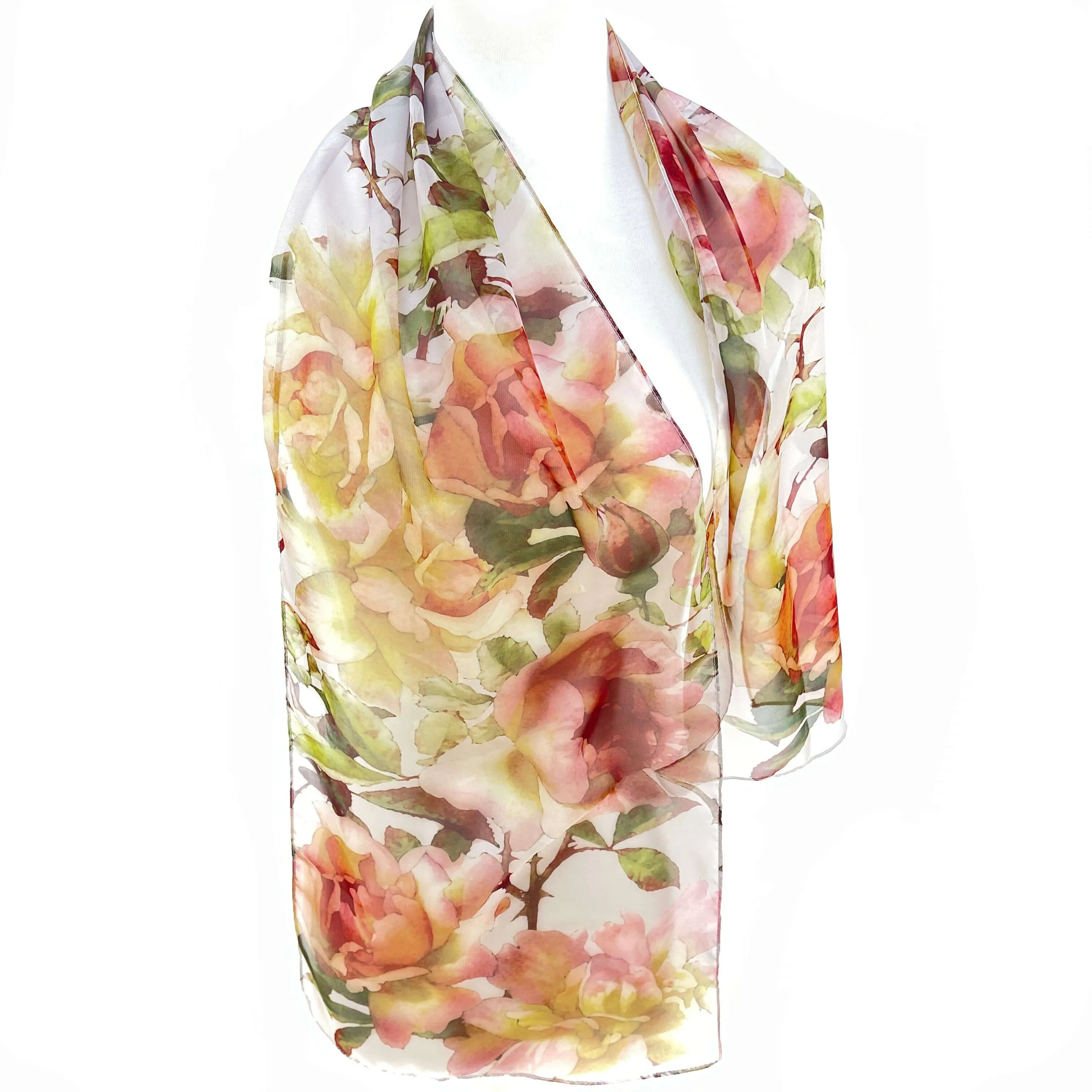 Rustic Rose Chiffon Scarf, Womans Scarf, Chiffon Scarf, Sheer Scarf, Rose Scarf, Flower Scarf