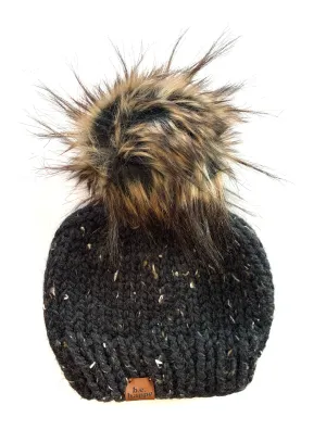 Toddler Solid Knit Pom Hat | Obsidian Black