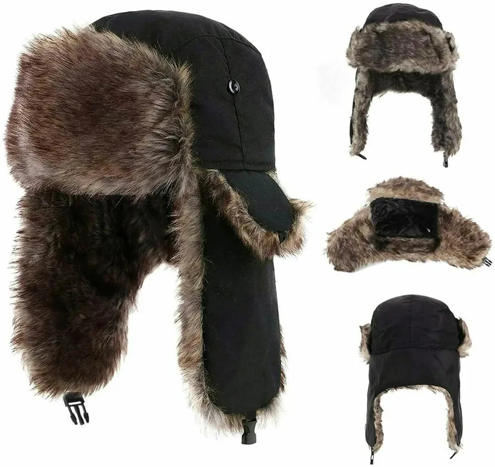 Unisex Russian-Style Winter Trapper Hat with Earflaps | Faux Fur Aviator Ski Cap for Men & Women | Warm Trooper Bomber Style - Warm Gift for All