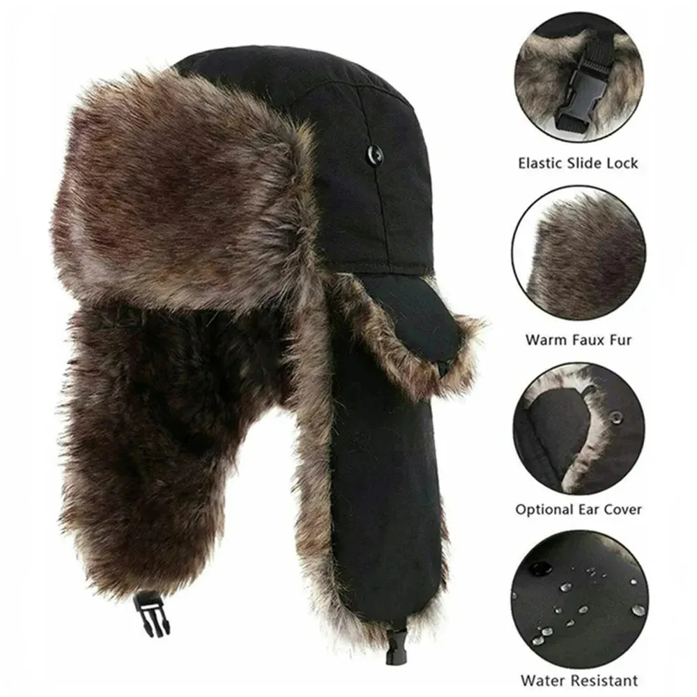 Unisex Russian-Style Winter Trapper Hat with Earflaps | Faux Fur Aviator Ski Cap for Men & Women | Warm Trooper Bomber Style - Warm Gift for All