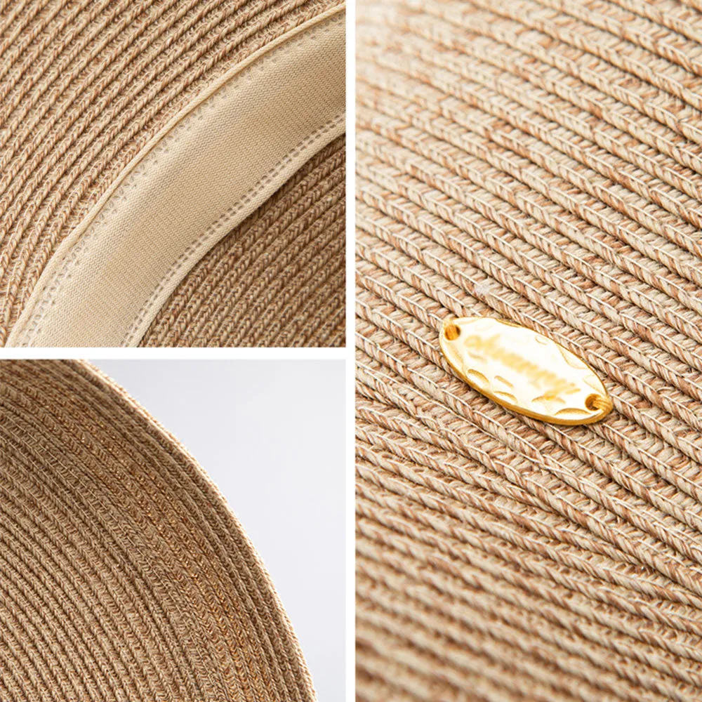 US Stock Women's Wide Brim Floppy Foldable Roll up Straw Hat UPF 50 