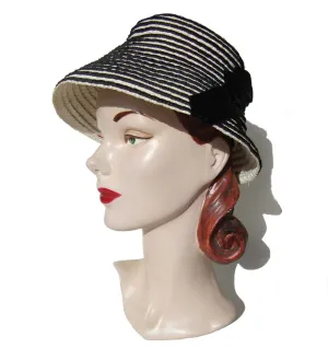 Vintage 60s Bucket Hat Mr. John Jr. Raffia & Velvet Cloche