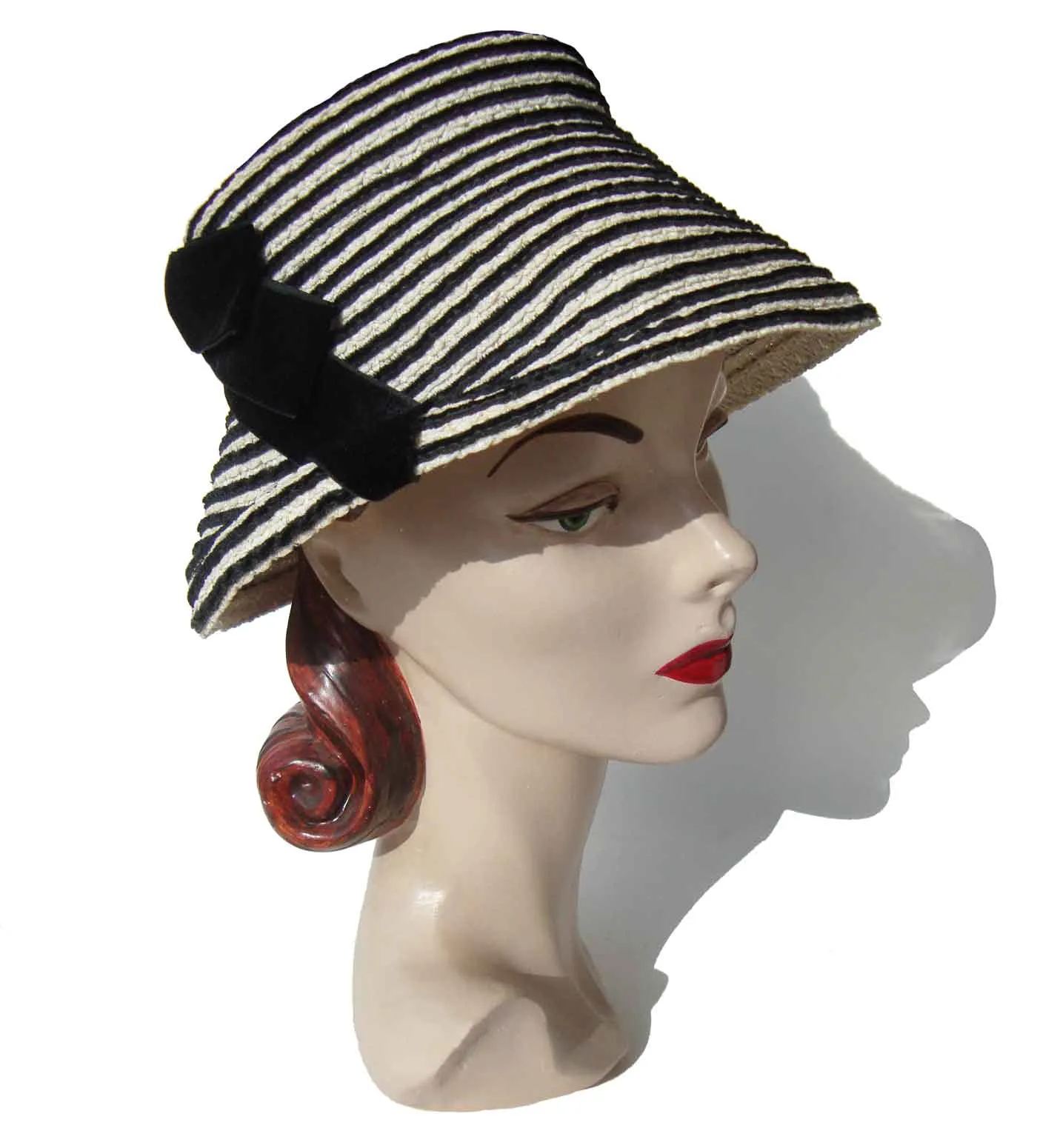 Vintage 60s Bucket Hat Mr. John Jr. Raffia & Velvet Cloche