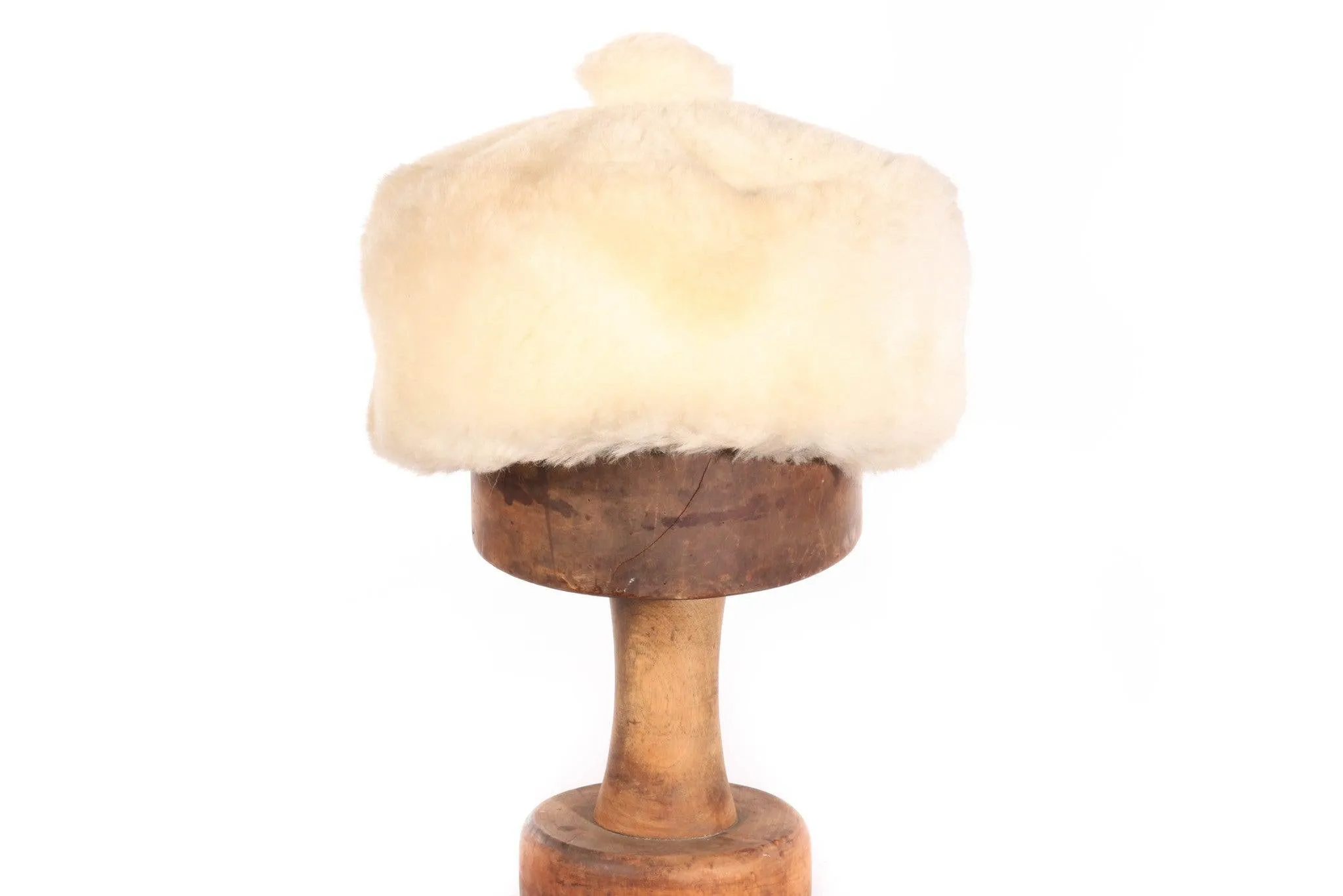 Vintage Cream Faux Fur Hat with Bobble Top 57cm