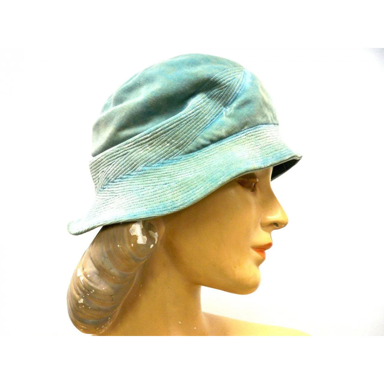 Vintage Hat Cloche  Turquoise Velvet Hat Jean Barthet Paris 1950S Small