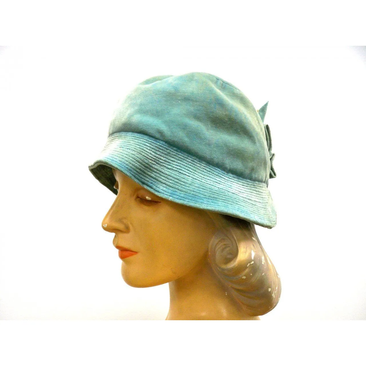 Vintage Hat Cloche  Turquoise Velvet Hat Jean Barthet Paris 1950S Small