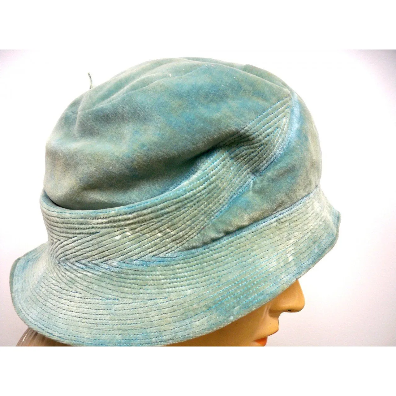 Vintage Hat Cloche  Turquoise Velvet Hat Jean Barthet Paris 1950S Small