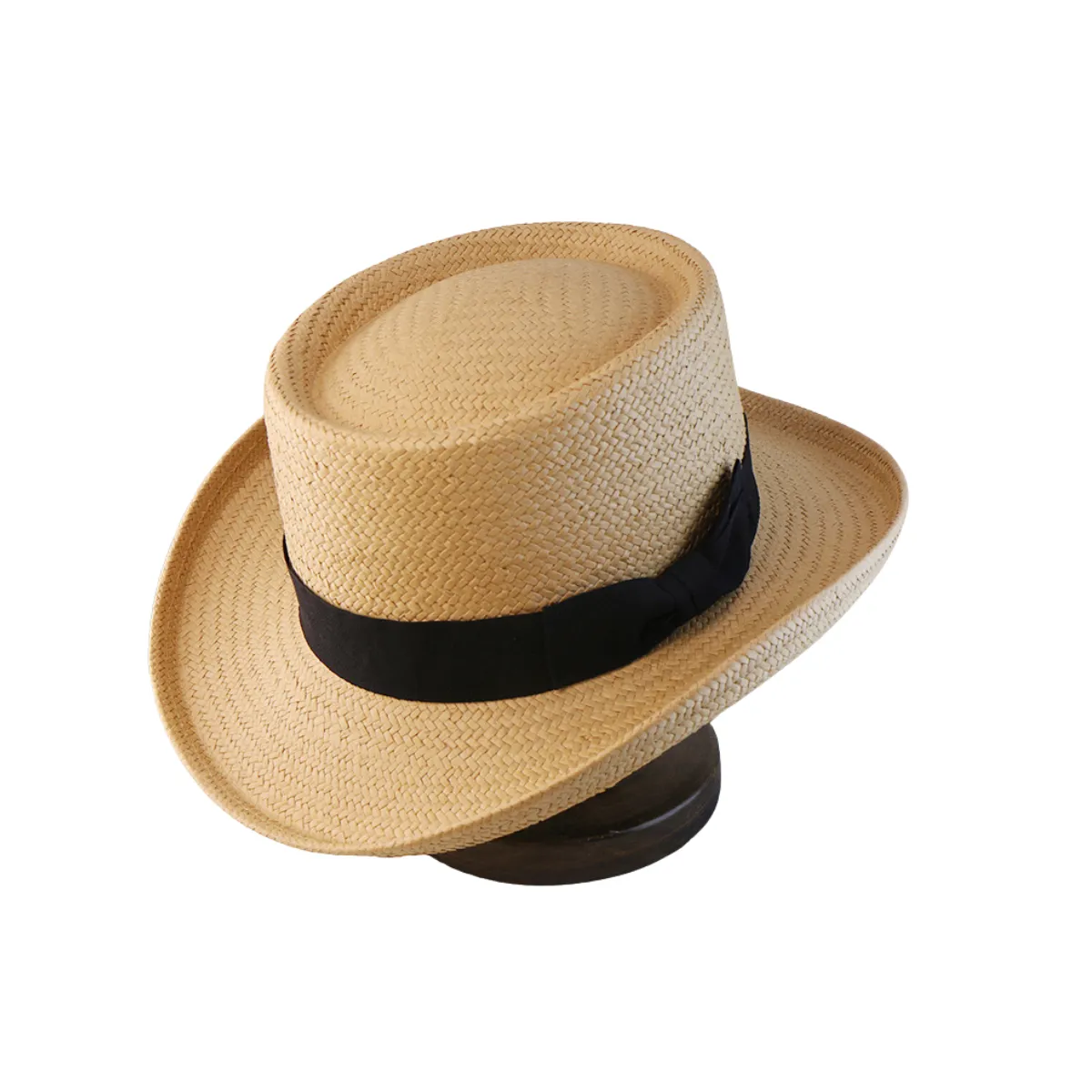 Vintage Vibe Straw Pork Pie Hat - Beige