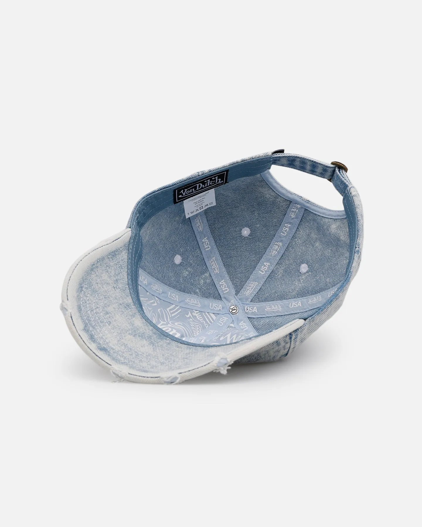 Von Dutch Washed Denim Dad Strapback Hat Light Blue