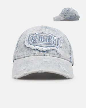 Von Dutch Washed Denim Dad Strapback Hat Light Blue