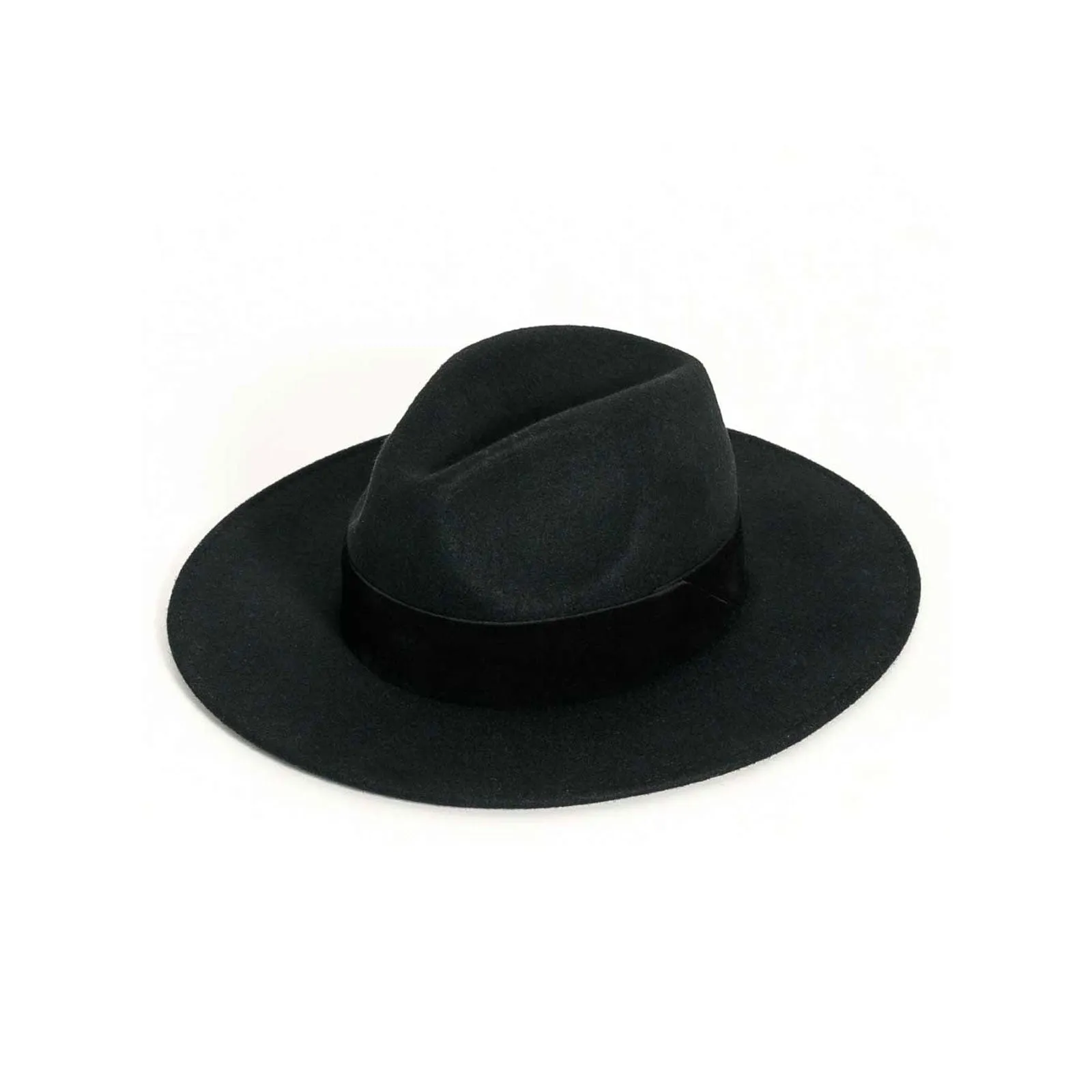 Wide Brimmed Felt Fedora Hat, Black