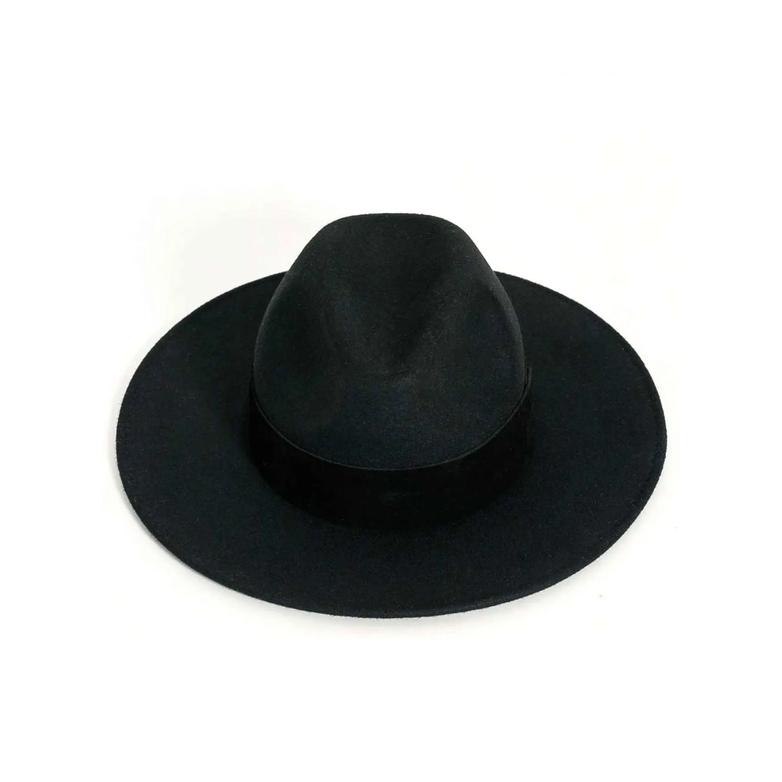 Wide Brimmed Felt Fedora Hat, Black