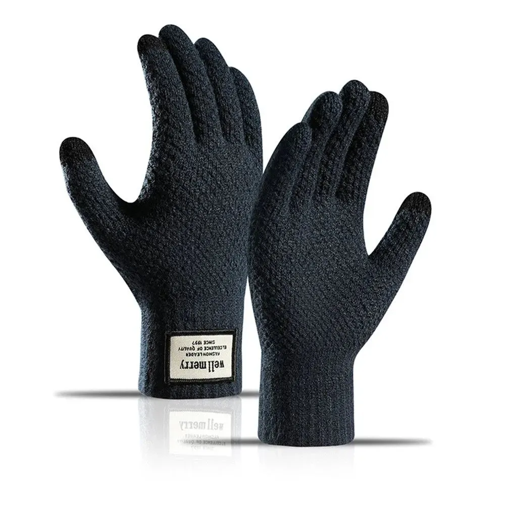 Winter Men Knitted Gloves Touch Screen Cycling Mittens Thicken Warm Wool Cashmere Solid Business Gloves Autumn Winter