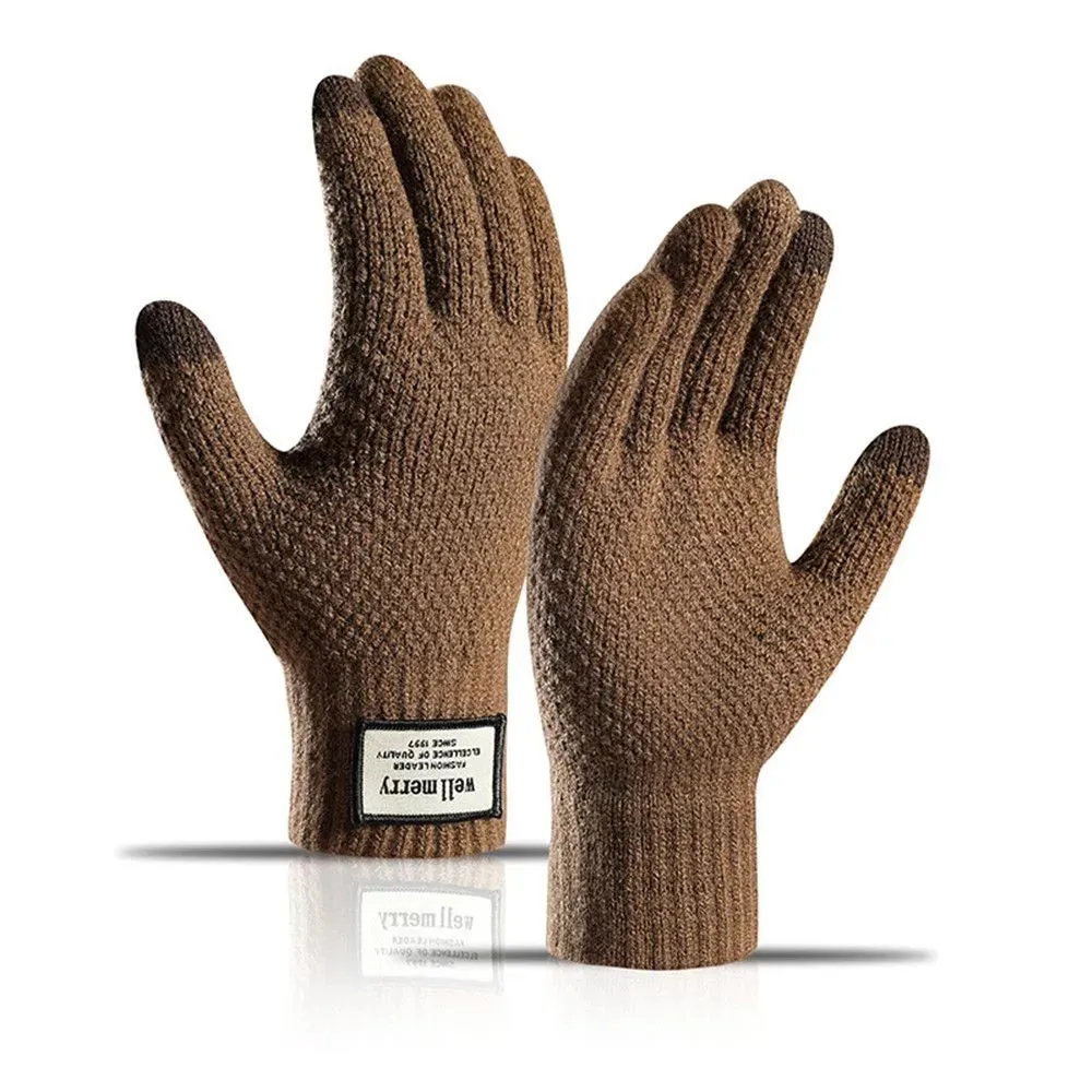 Winter Men Knitted Gloves Touch Screen Cycling Mittens Thicken Warm Wool Cashmere Solid Business Gloves Autumn Winter