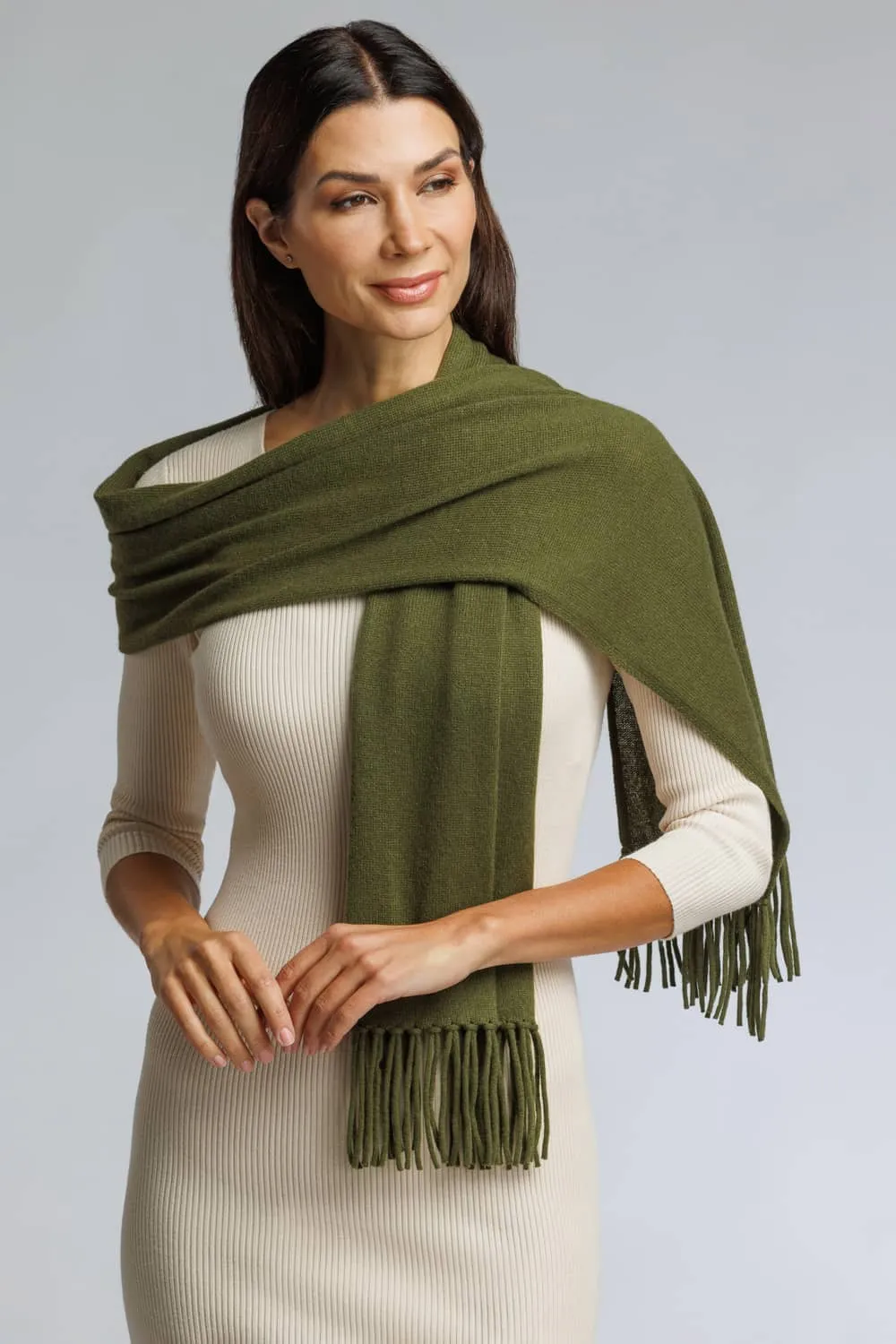 Women's 100% Pure Cashmere Knit Scarf with Fringe and Gift Box