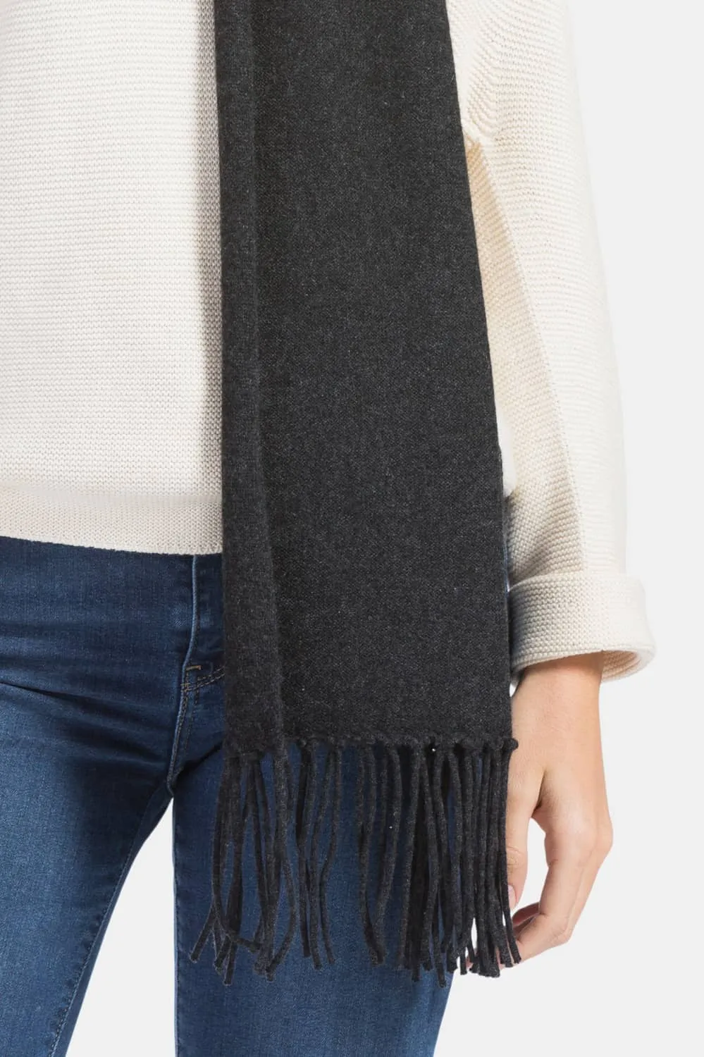 Women's 100% Pure Cashmere Knit Scarf with Fringe and Gift Box