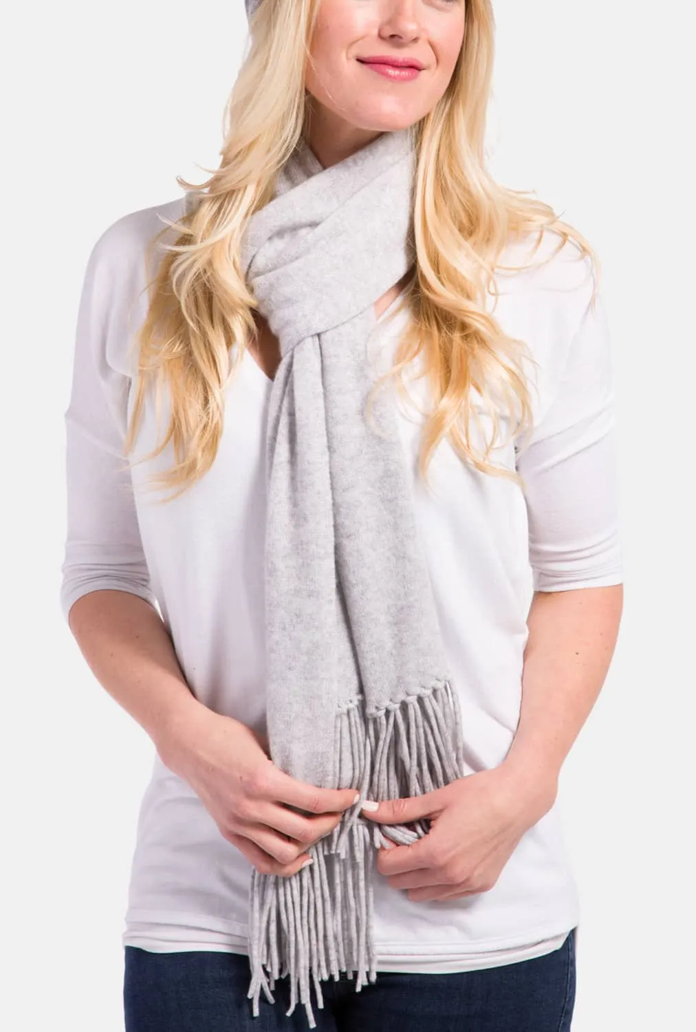 Women's 100% Pure Cashmere Knit Scarf with Fringe and Gift Box