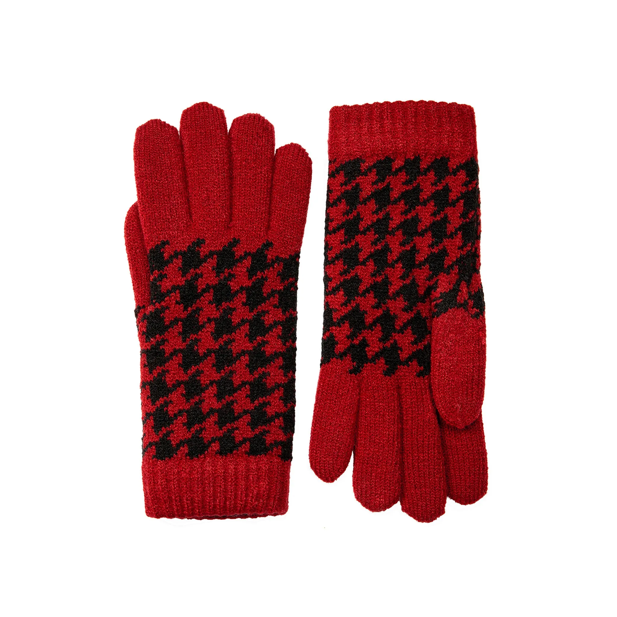 Women’s Jacquard Knitted Gloves with Dogtooth Pattern