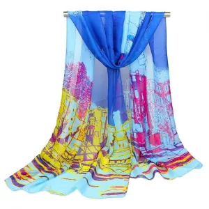 Women's Silk Scarf Sailing Oil Painting Printed Scarf