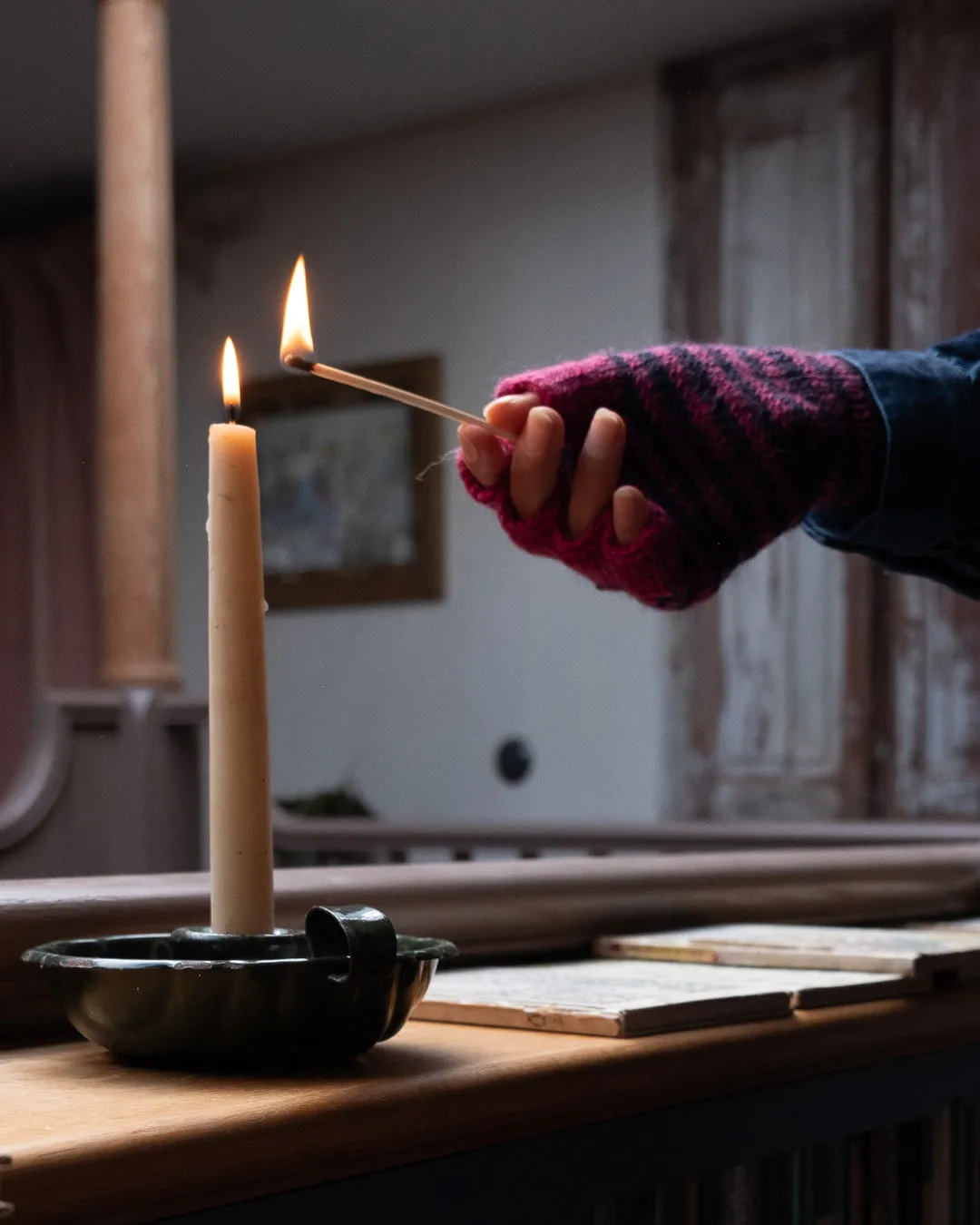 Wren Striped Wool Fingerless Gloves