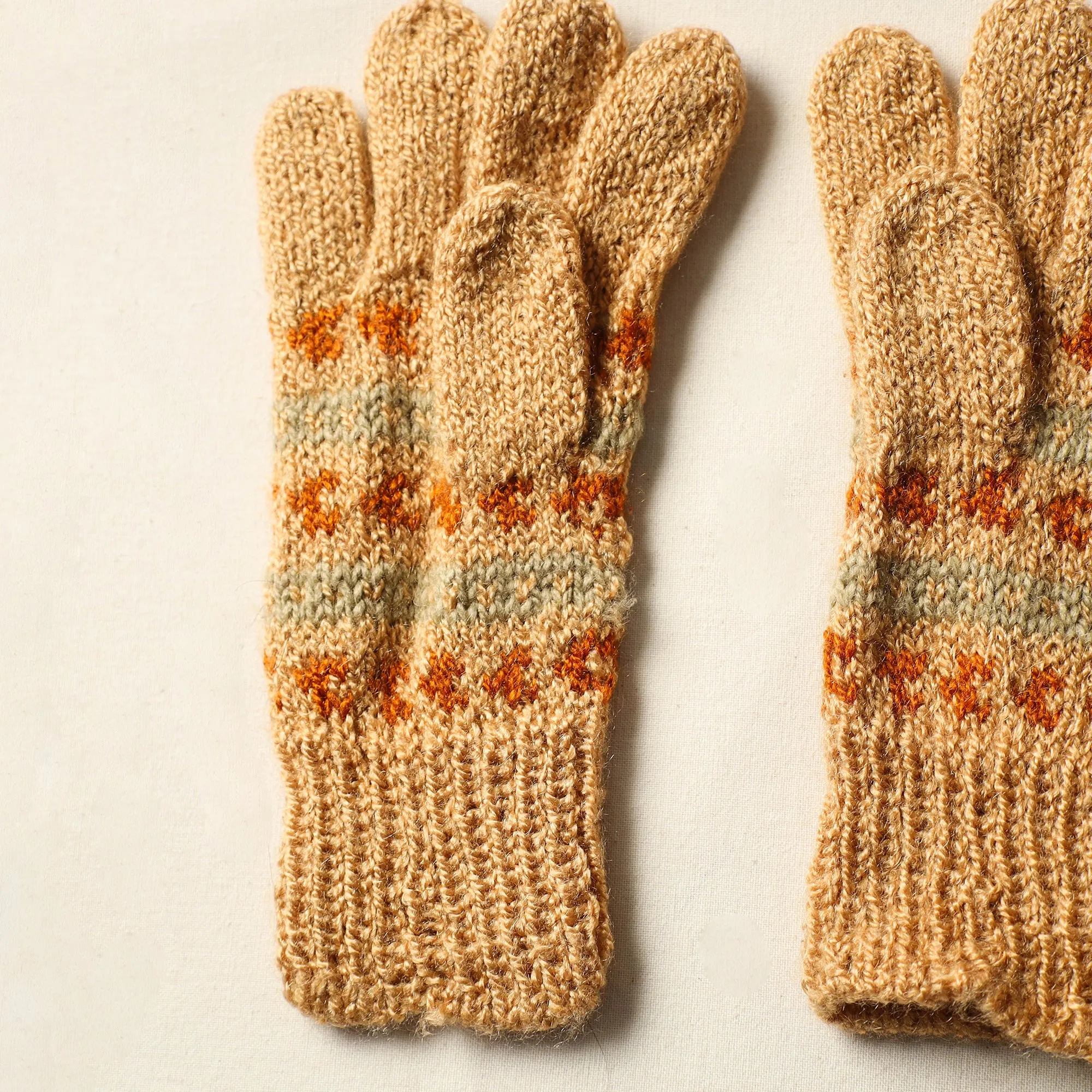 Yellow - Kumaun Hand Knitted Woolen Gloves (Adult) 22